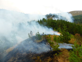 Smoke emitting from volcanic mountain against sky