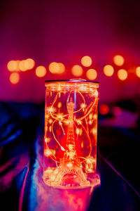 Close-up of illuminated glass lights