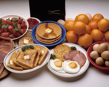 High angle view of breakfast on table