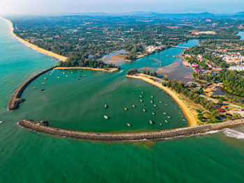 High angle view of boats on sea