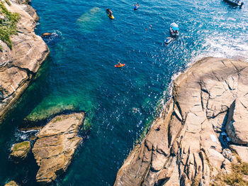 High angle view of rocks on beach