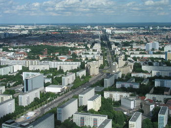 High angle view of cityscape against sky