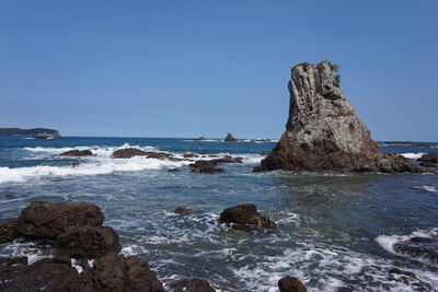 Scenic view of sea against blue sky