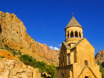 Low angle view of cathedral against clear blue sky