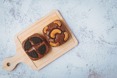High angle view of cookies on table