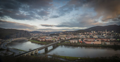 High angle view of city at waterfront