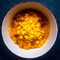 High angle view of breakfast in plate on table