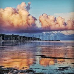 Scenic view of sea against sky during sunset