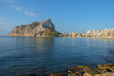 The rock of ifach limestone monolith overlooks the city of calpe, on the costa blanca, spain.