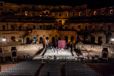 High angle view of people at historic building