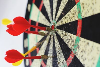 Close-up of red dart board 