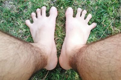 Cropped image of person standing on grassy field