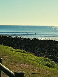 Scenic view of sea against clear sky