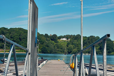 Bridge over river against blue sky