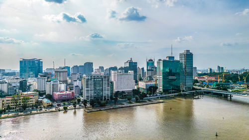 Buildings in city against sky