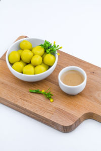 High angle view of fruits on table