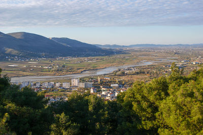 High angle view of townscape against sky