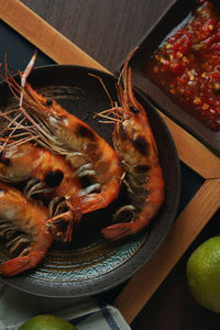 High angle view of seafood in plate