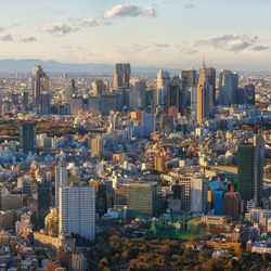 High angle view of cityscape against sky