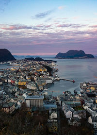 View of cityscape with mountain range in background