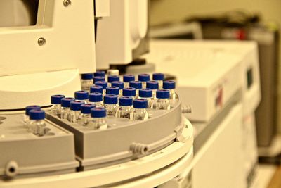 Close-up of vials in laboratory