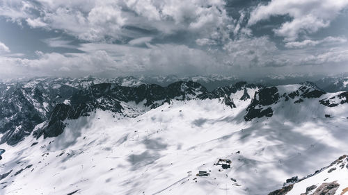 Scenic view of snowcapped mountains against sky