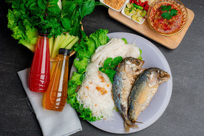 High angle view of food on table