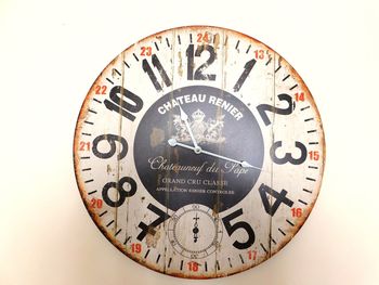 Close-up of clock over white background