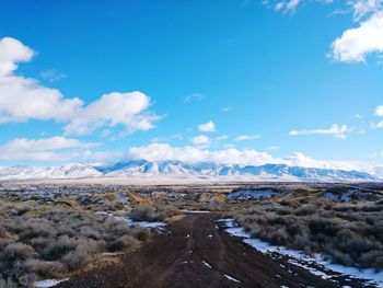 Scenic view of landscape against blue sky