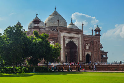 View of weatern gate against sky at taj