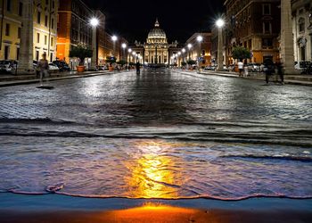 View of illuminated buildings at night