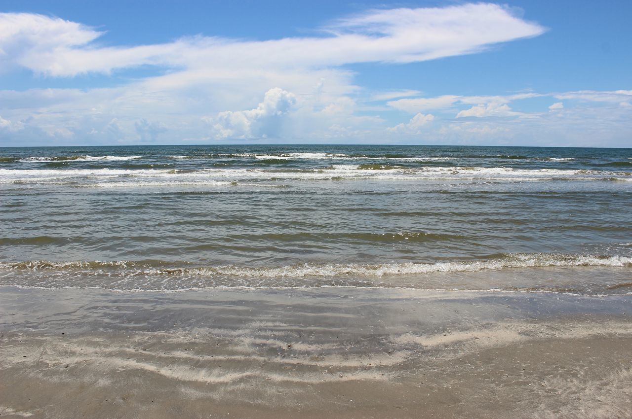 SCENIC VIEW OF SEA SHORE AGAINST SKY