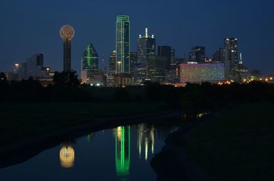 Illuminated modern buildings at night