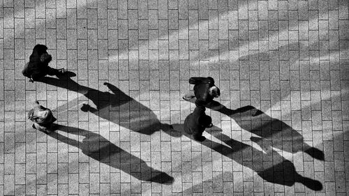 High angle view of people walking outdoors