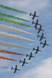 Low angle view of birds flying in sky