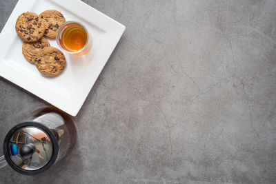 High angle view of coffee on table