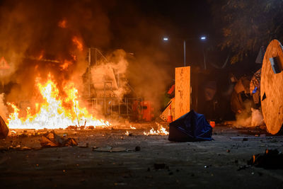 Disaster on road at night