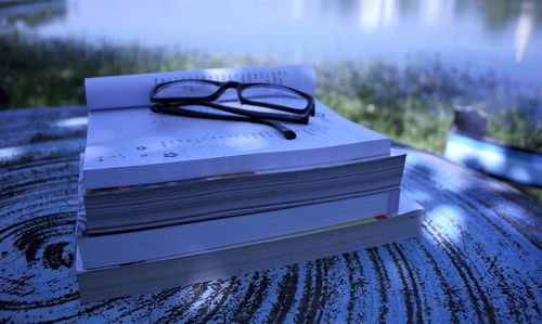 Close-up of books on table