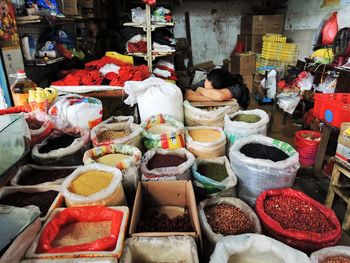 Various vegetables for sale at market stall