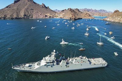 High angle view of boats in sea