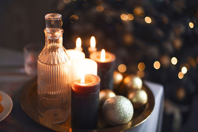 Close-up of christmas decorations on table