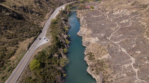 High angle view of river passing through land