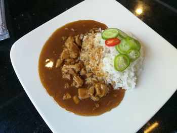 High angle view of meal served in plate