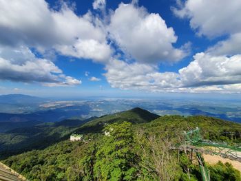 High angle view of green landscape against sky in danang