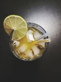 High angle view of fruits in glass