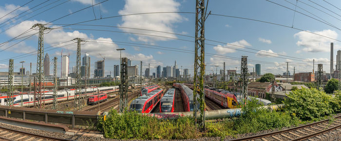 View to central station and downtown skyline, frankfurt, germany