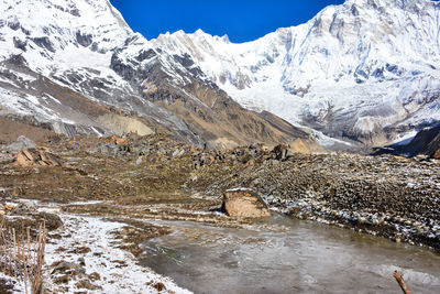 Scenic view of snowcapped mountains against sky