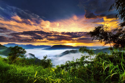 Scenic view of dramatic sky during sunset