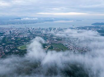 High angle view of buildings in city