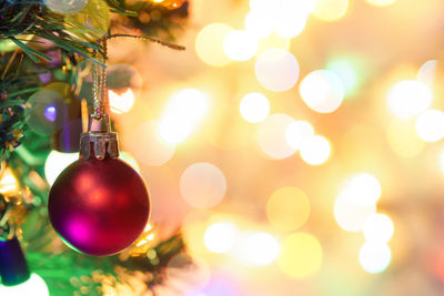 Close-up of illuminated christmas tree at night